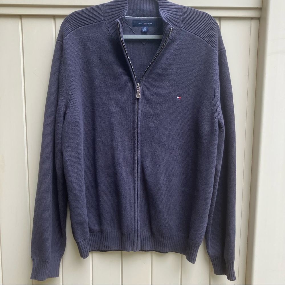 Tommy Hilfiger men's cardigan navy Large coastal Grandpa, Dadcore, old money